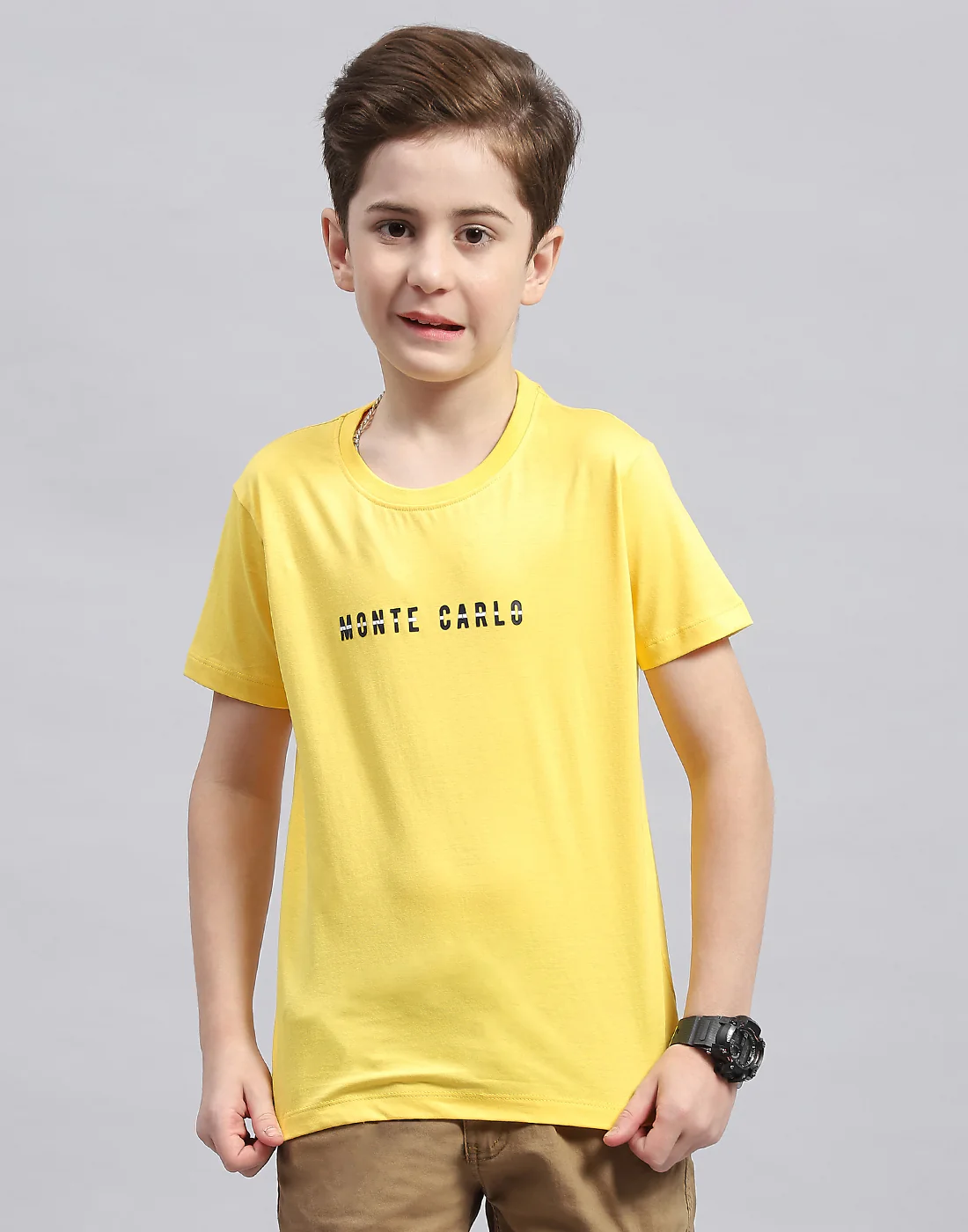 Boys Yellow Printed Round Neck Half Sleeve T-Shirt - Image 2