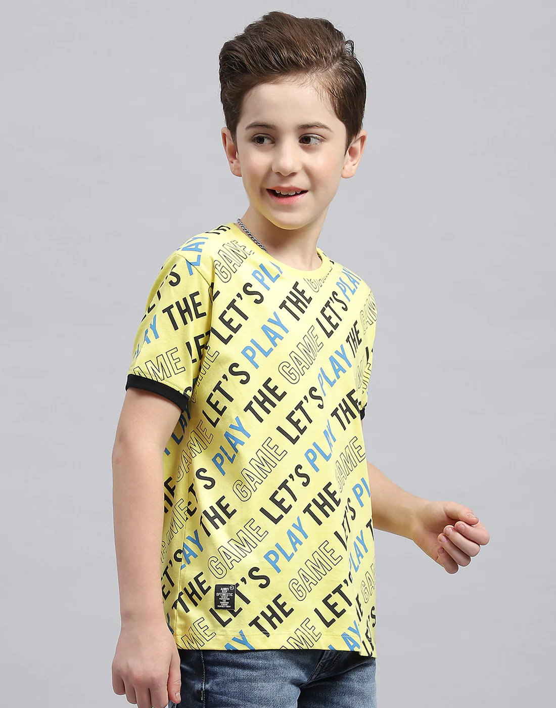Boys Yellow Printed Round Neck Half Sleeve T-Shirt - Image 4