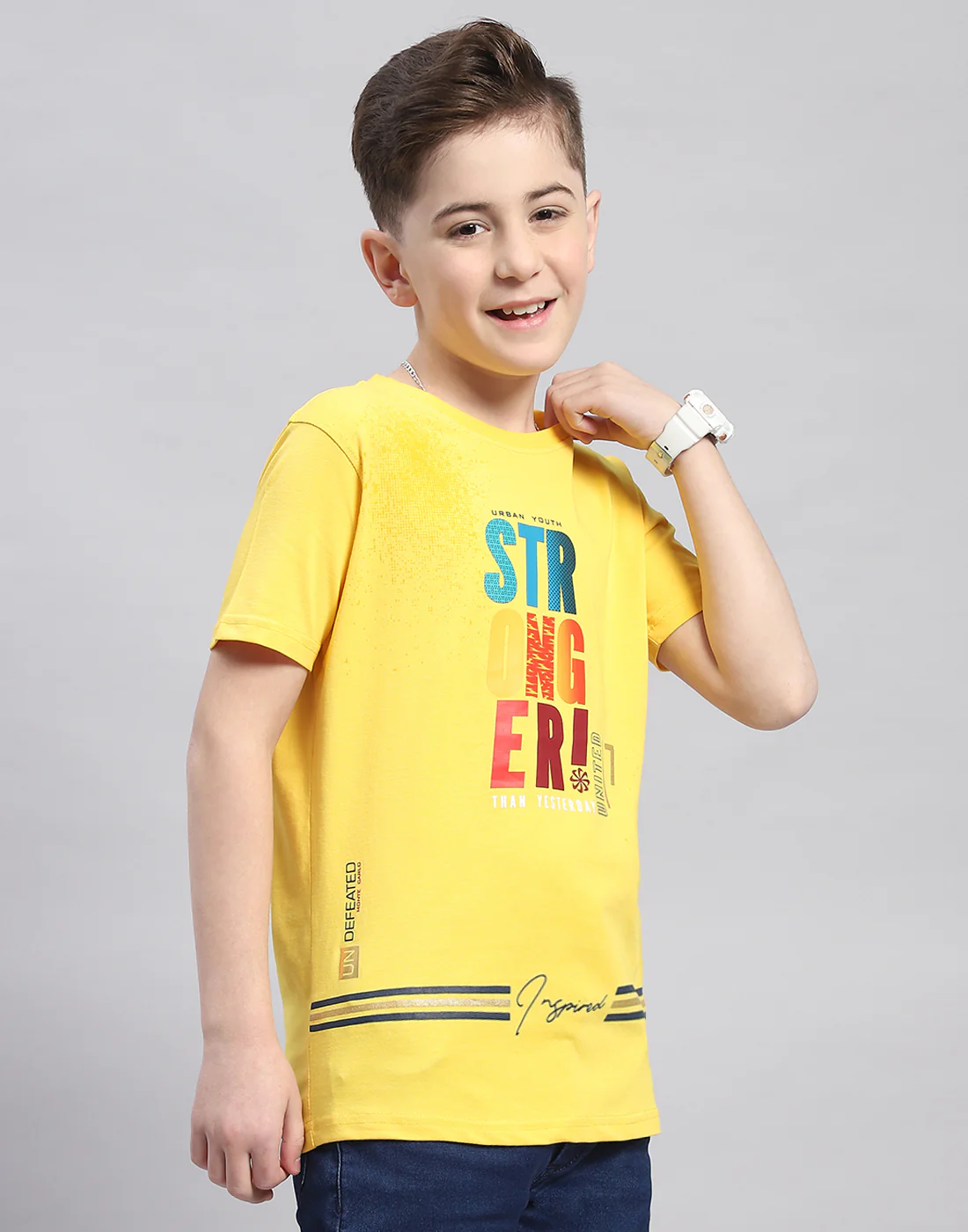 Boys Yellow Printed Round Neck Half Sleeve T-Shirt - Image 4