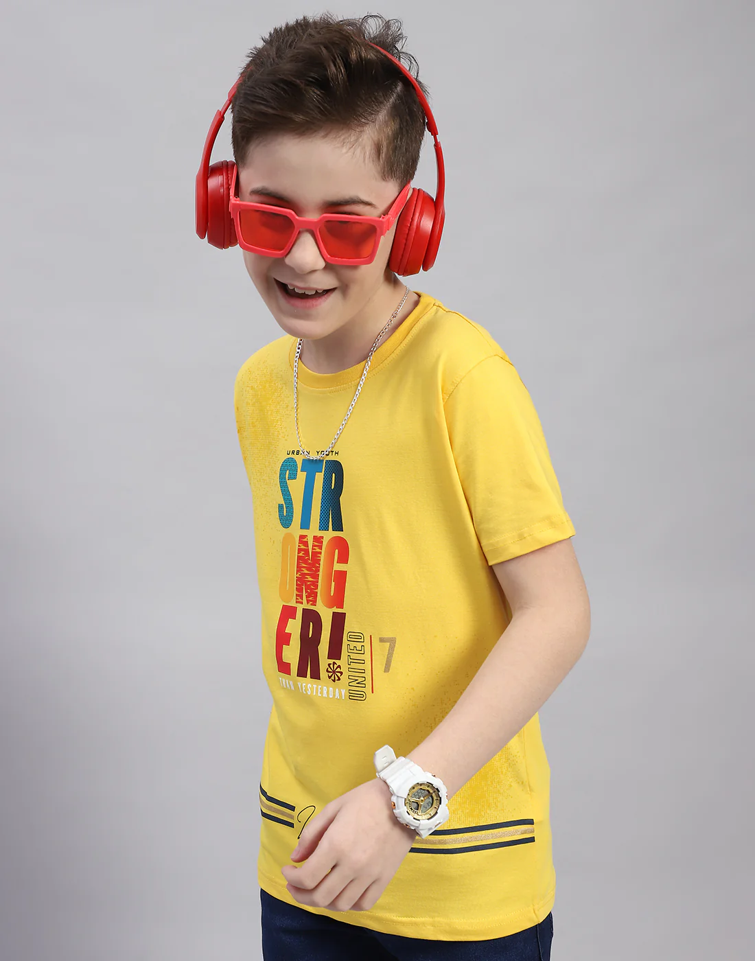 Boys Yellow Printed Round Neck Half Sleeve T-Shirt - Image 6