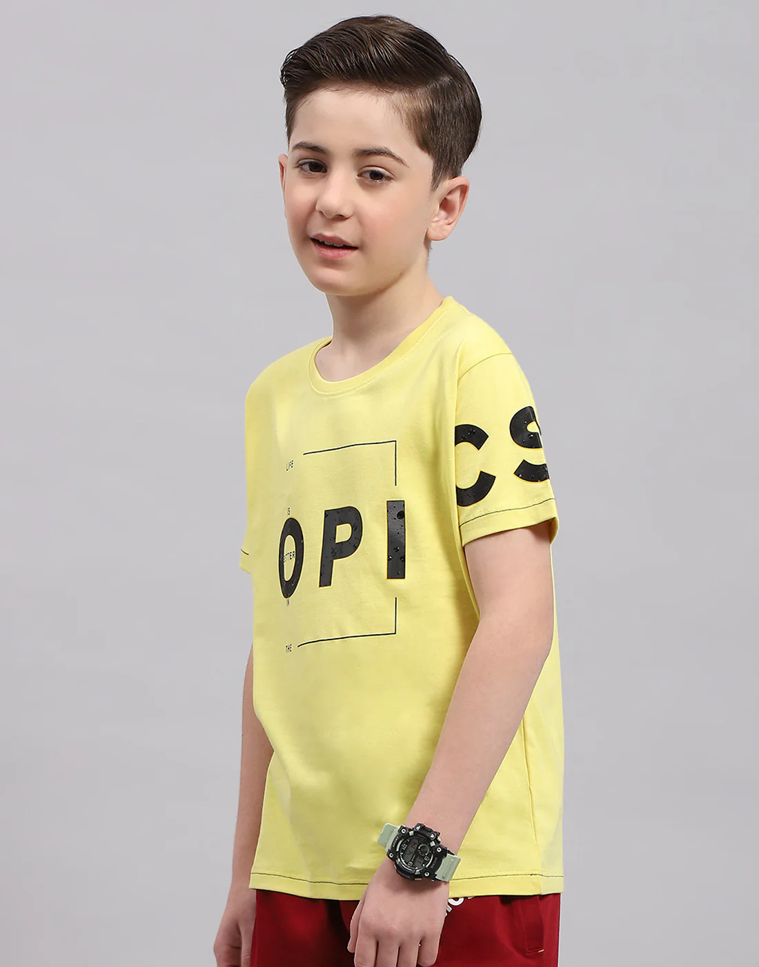 Boys Yellow Printed Round Neck Half Sleeve T-Shirt - Image 3