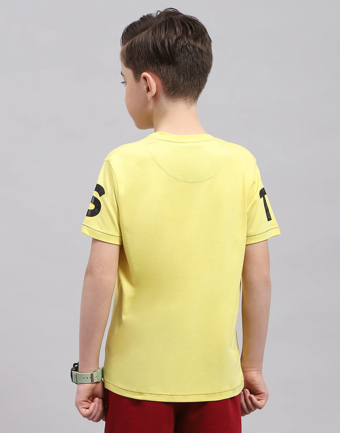 Boys Yellow Printed Round Neck Half Sleeve T-Shirt - Image 5