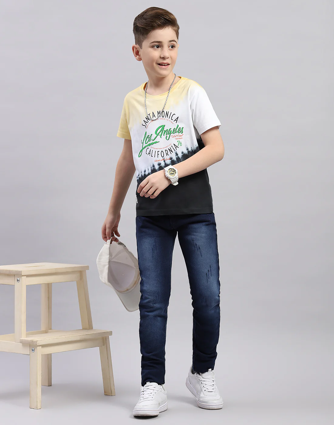 Boys Yellow Printed Round Neck Half Sleeve T-Shirt - Image 2