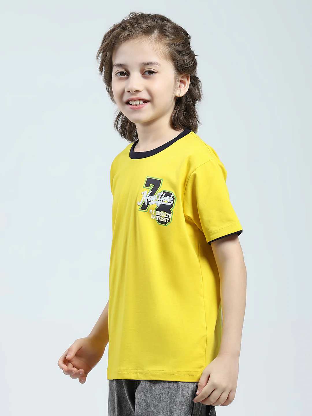 Boys Yellow Printed Round Neck Half Sleeve T-Shirt - Image 3