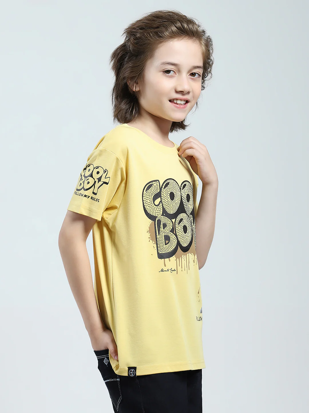 Boys Yellow Printed Round Neck Half Sleeve T-Shirt - Image 4