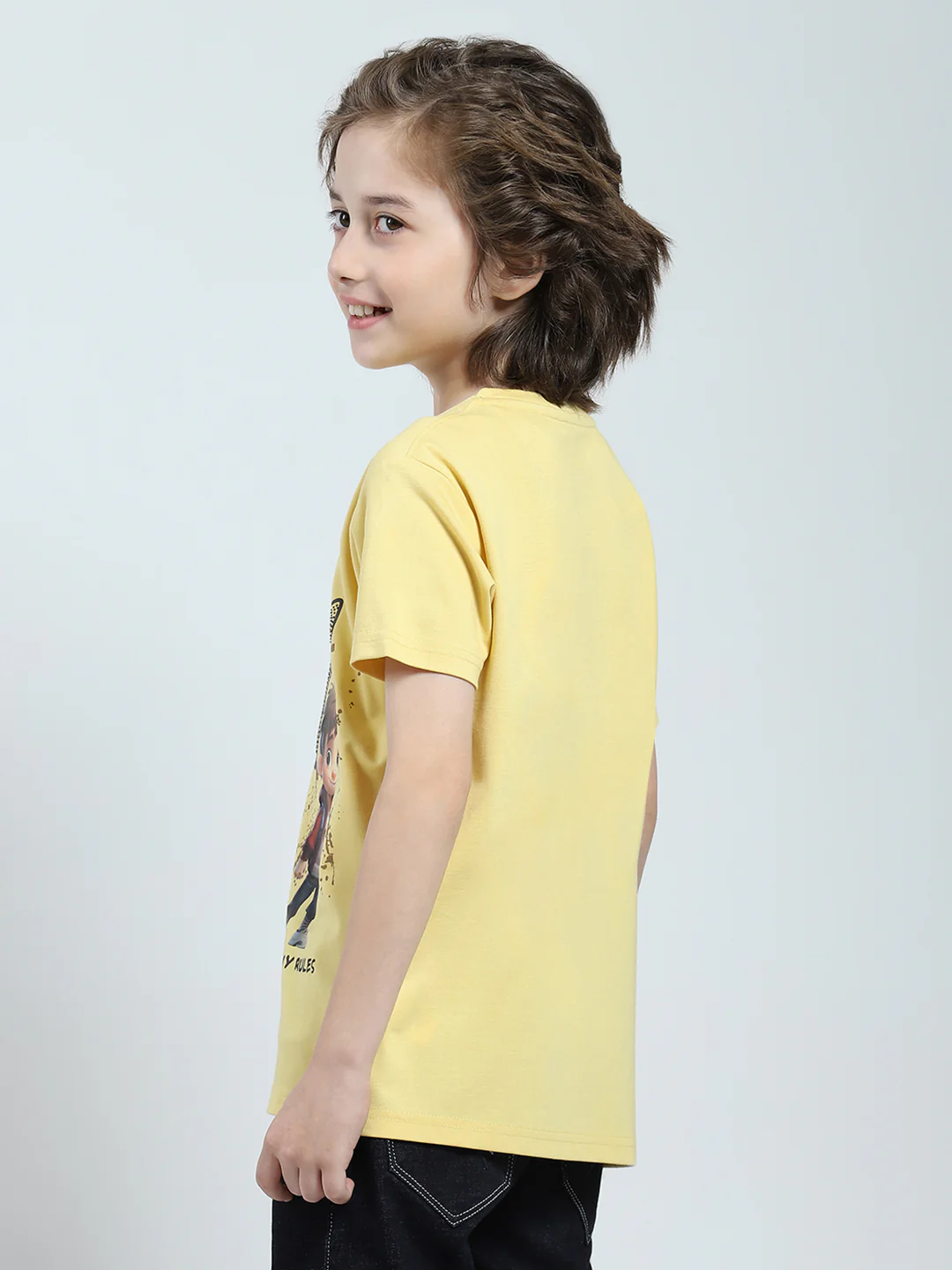 Boys Yellow Printed Round Neck Half Sleeve T-Shirt - Image 5