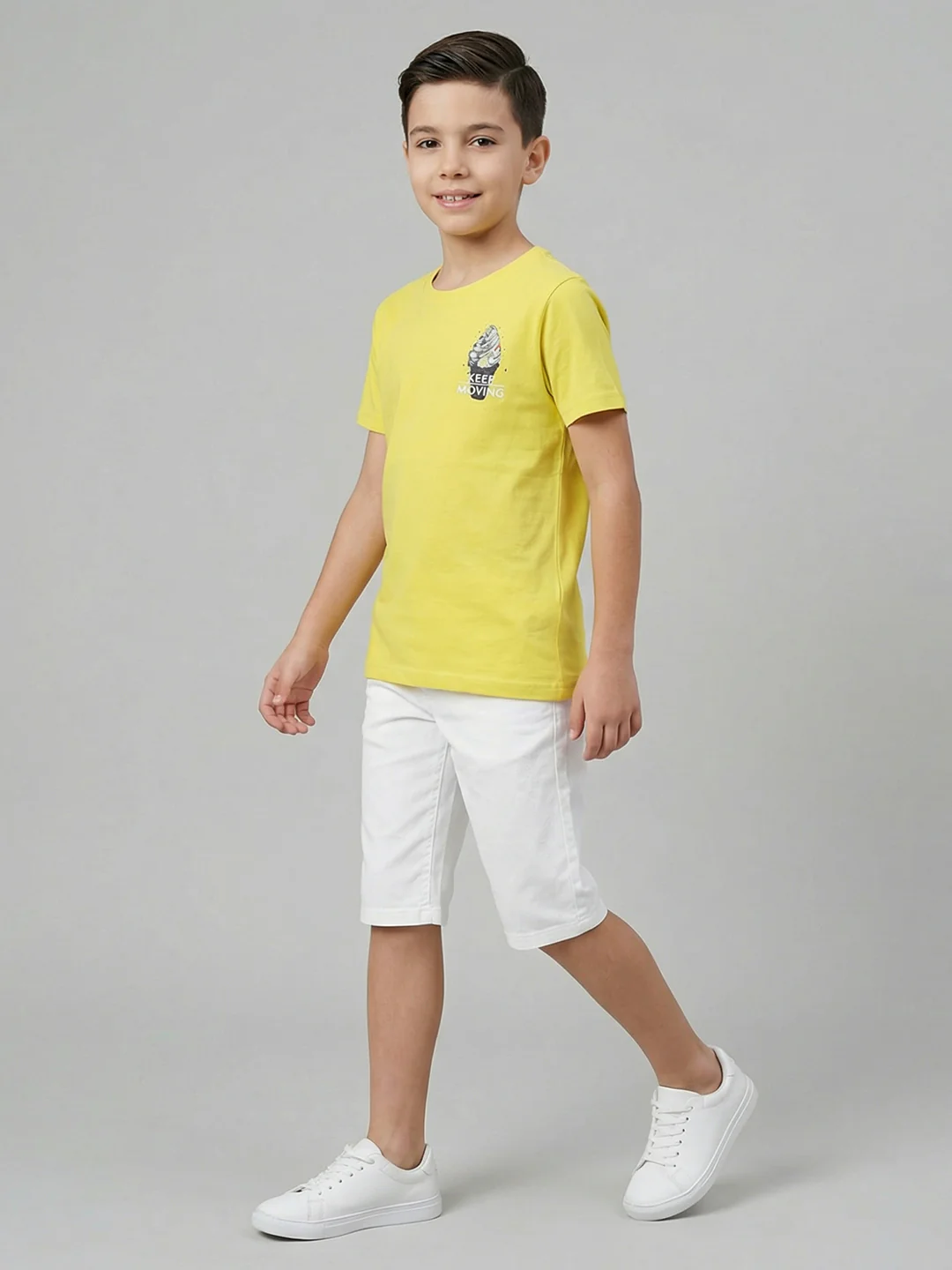 Boys Yellow Printed Round Neck Half Sleeve T-Shirt - Image 5