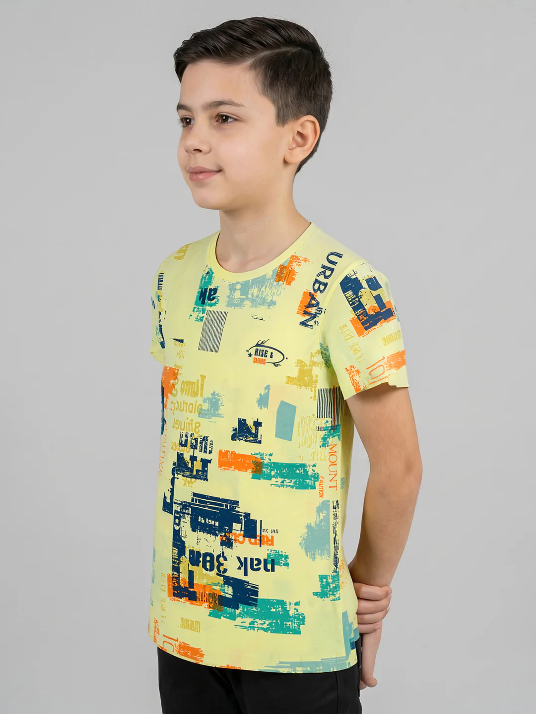 Boys Yellow Printed Round Neck Half Sleeve T-Shirt - Image 3