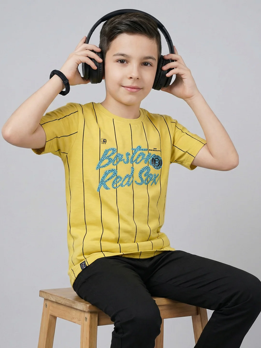 Boys Yellow Printed Round Neck Half Sleeve T-Shirt - Image 5