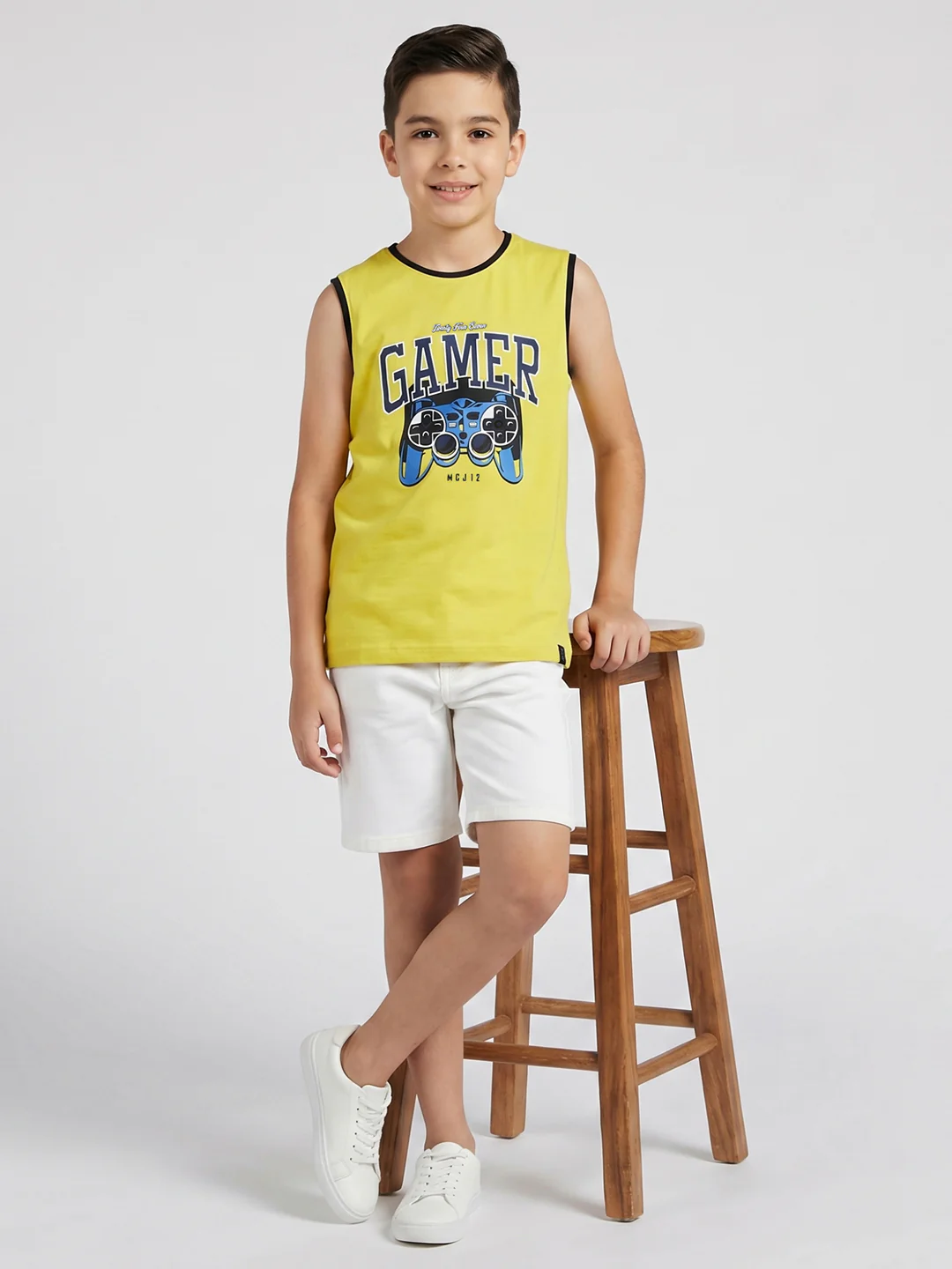 Boys Yellow & Sky Blue Printed Round Neck Sleeveless T-Shirt (Pack of 2) - Image 10