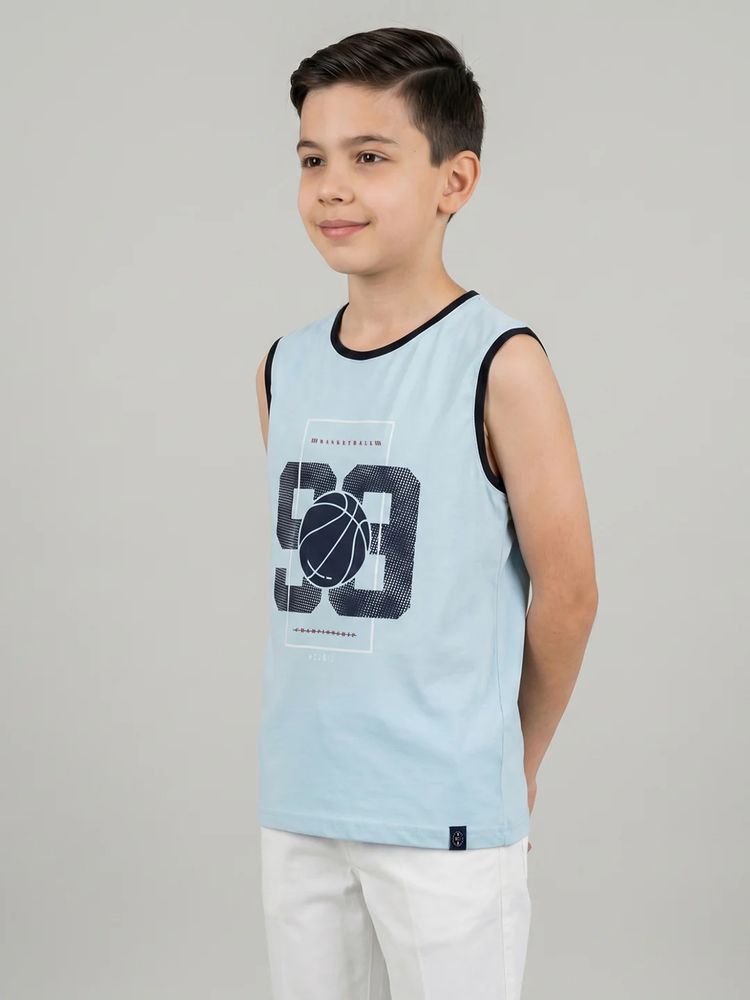 Boys Yellow & Sky Blue Printed Round Neck Sleeveless T-Shirt (Pack of 2) - Image 3