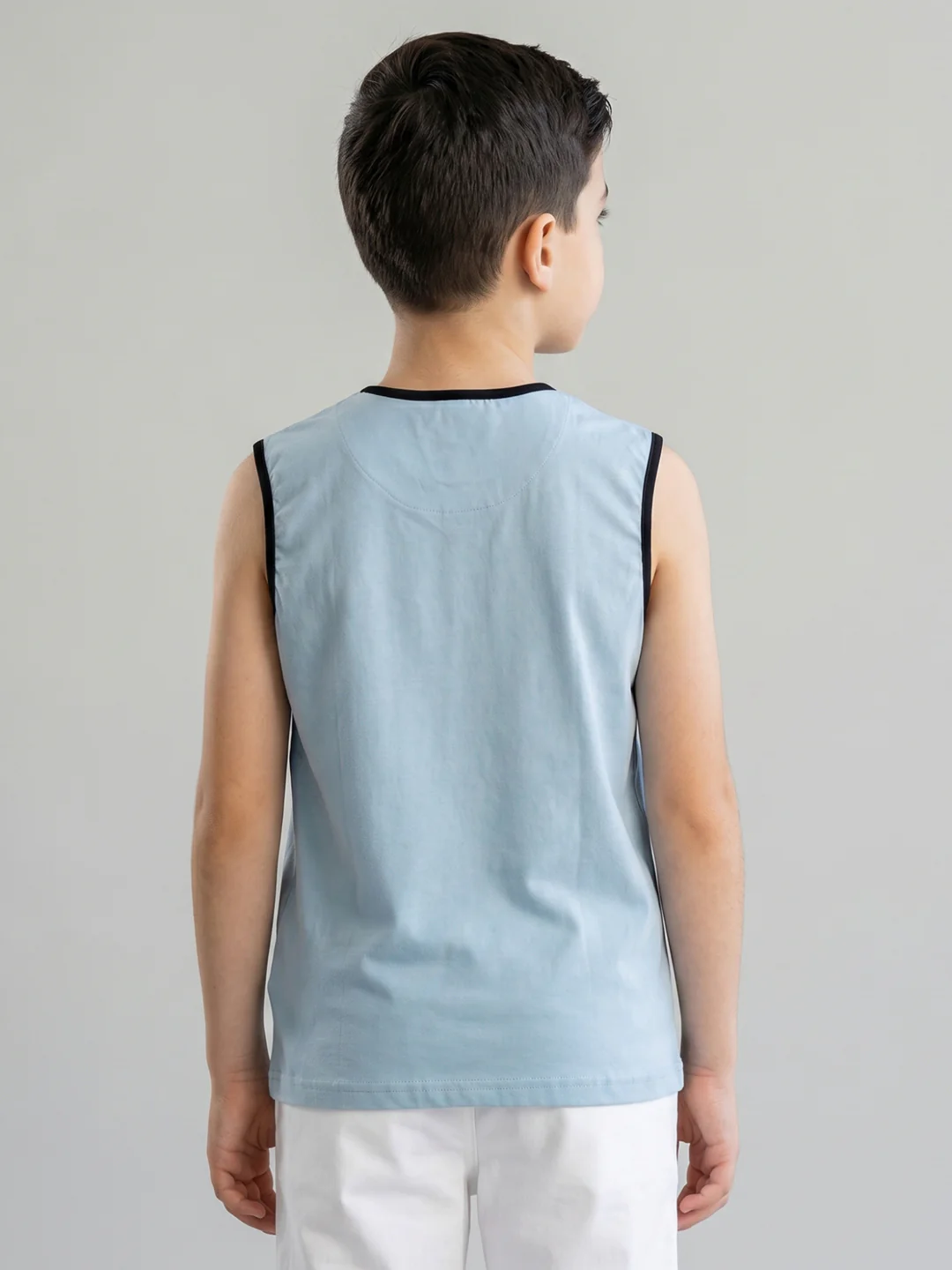 Boys Yellow & Sky Blue Printed Round Neck Sleeveless T-Shirt (Pack of 2) - Image 4