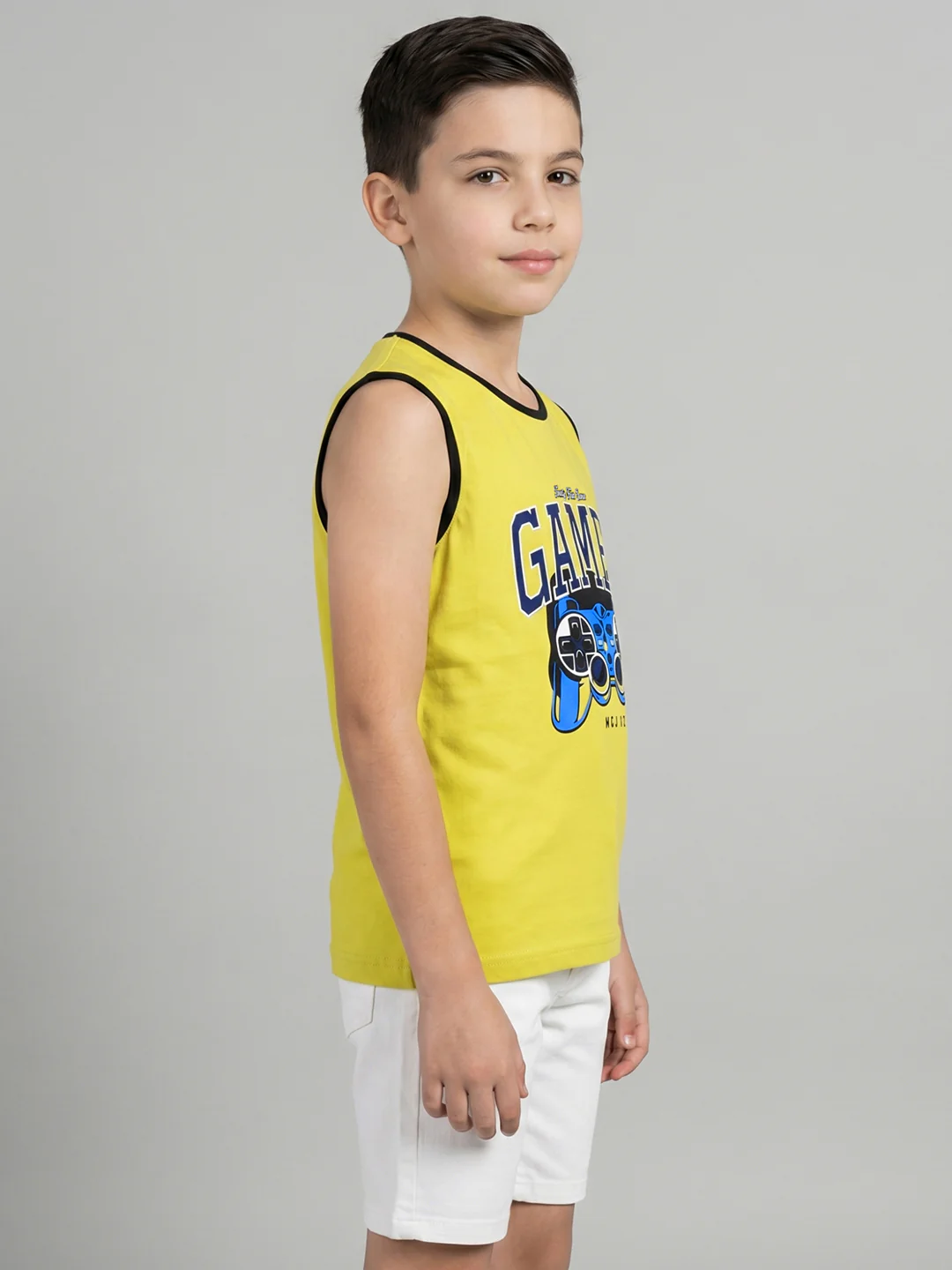 Boys Yellow & Sky Blue Printed Round Neck Sleeveless T-Shirt (Pack of 2) - Image 6