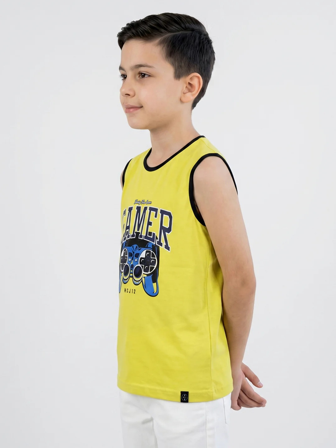 Boys Yellow & Sky Blue Printed Round Neck Sleeveless T-Shirt (Pack of 2) - Image 7