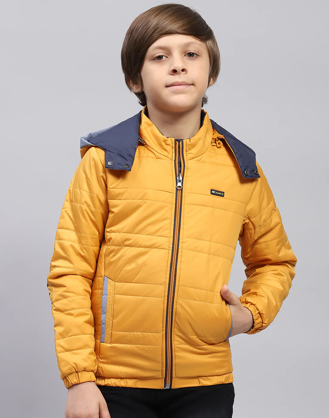 Boys Yellow Solid Hooded Full Sleeve Jacket - Image 3