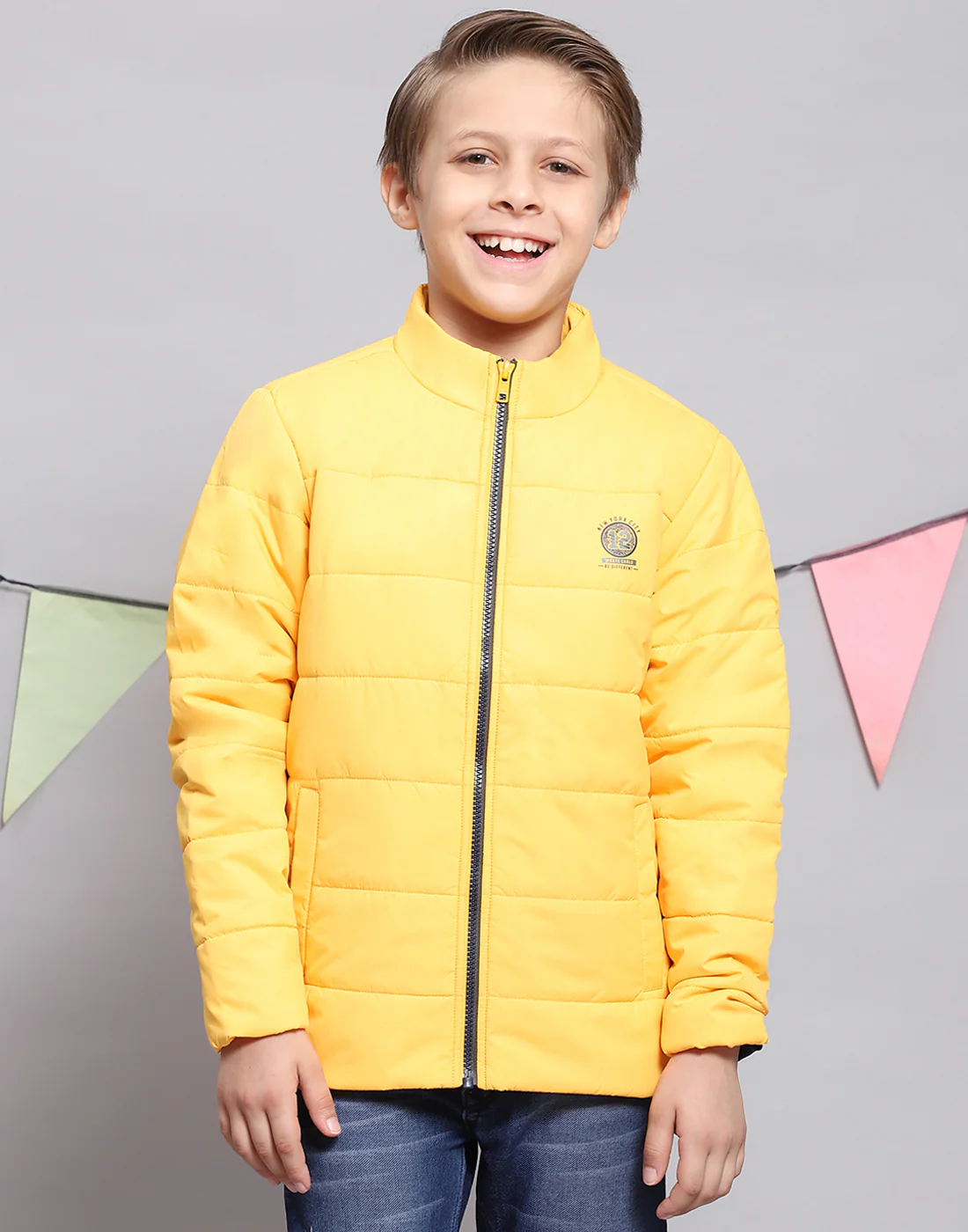 Boys Yellow Solid Stand Collar Full Sleeve Boys Jacket - Image 3