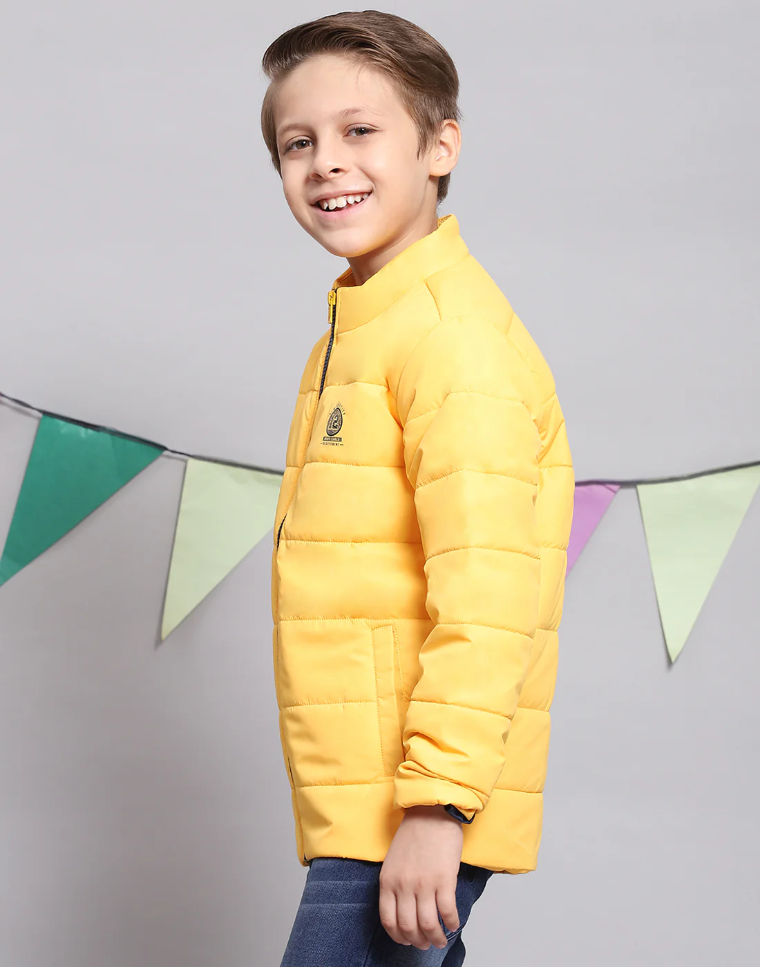 Boys Yellow Solid Stand Collar Full Sleeve Boys Jacket - Image 4