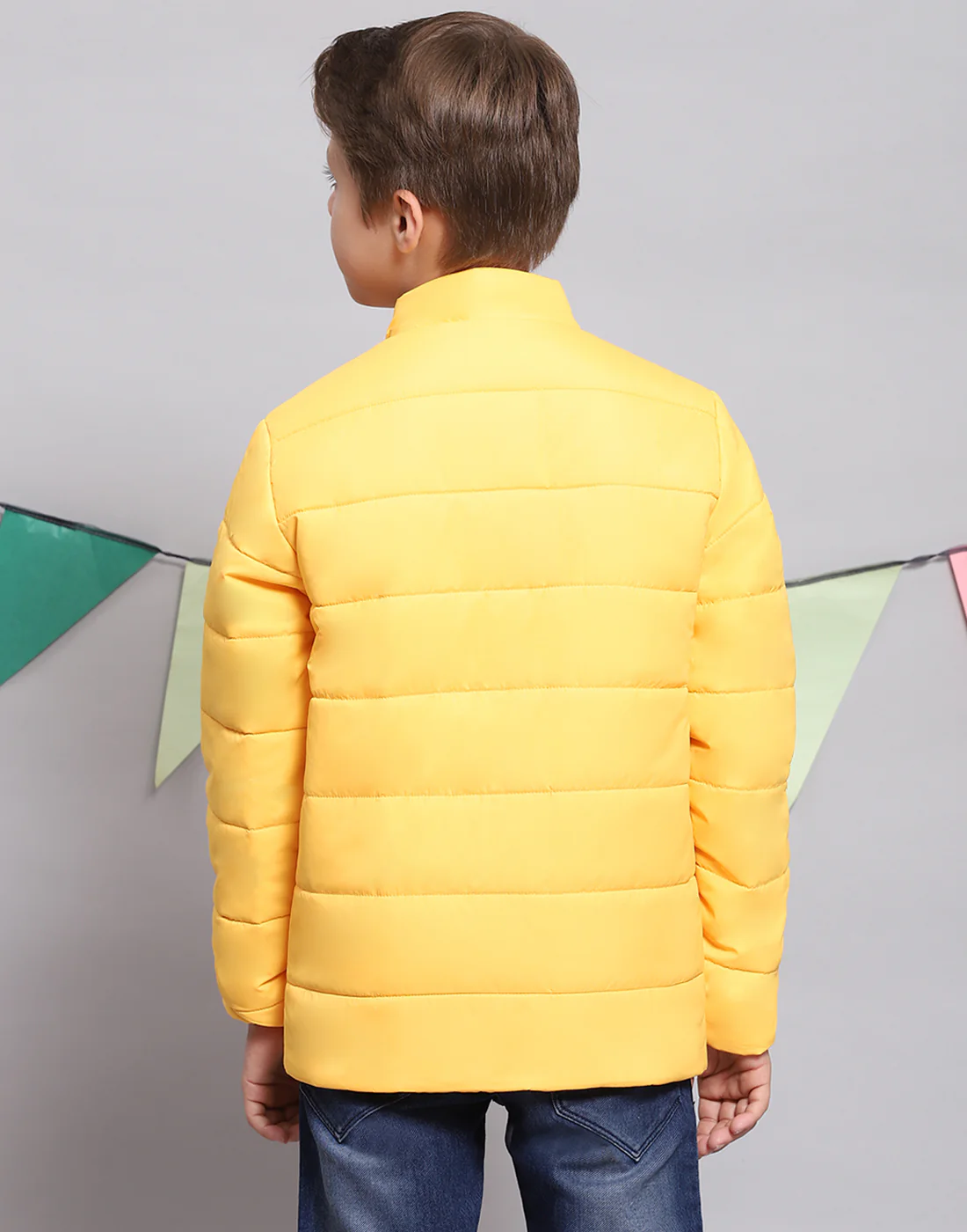 Boys Yellow Solid Stand Collar Full Sleeve Boys Jacket - Image 5