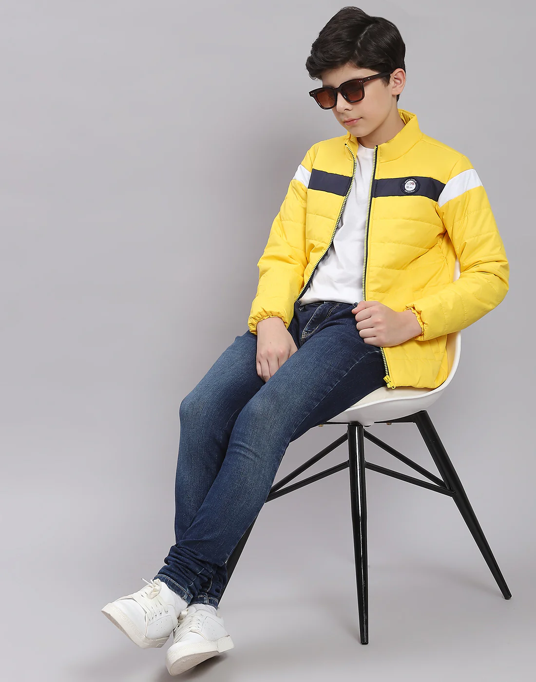 Boys Yellow Solid Stand Collar Full Sleeve Boys Jacket - Image 2