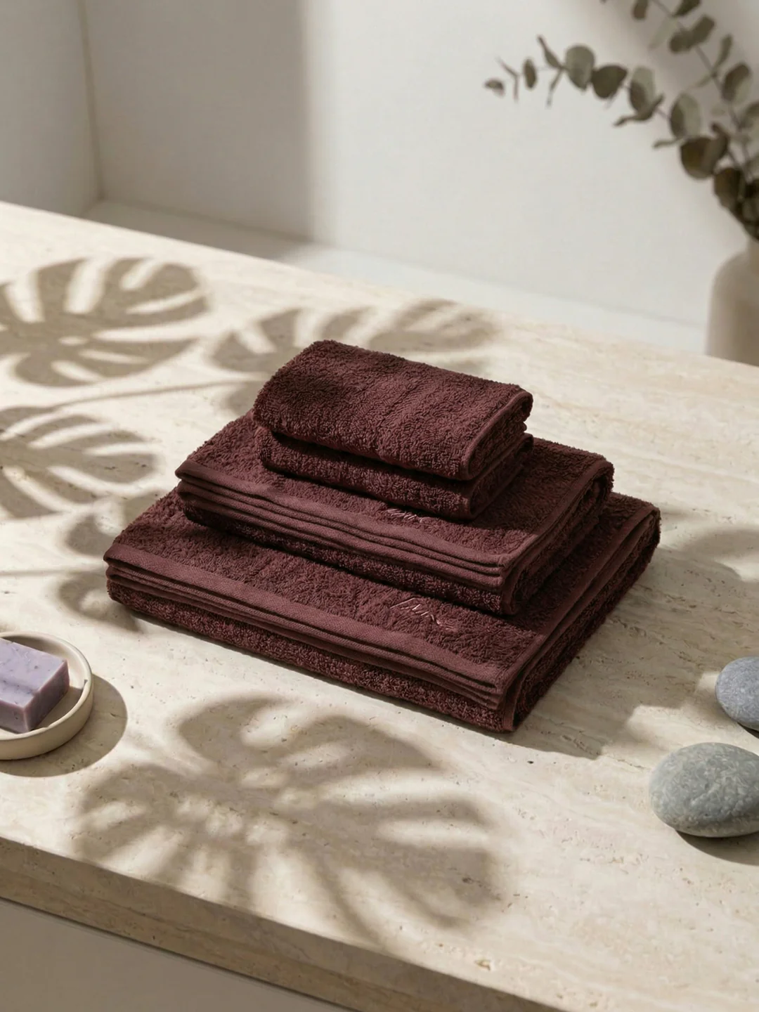 Brown 100% Cotton Solid 380 GSM Bath Towel Jazz 4 Pc Set Gifting Box Pack - Image 3