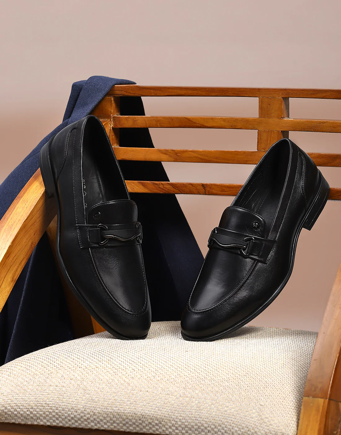 Men Black Slip on Genuine Leather Loafers - Image 3