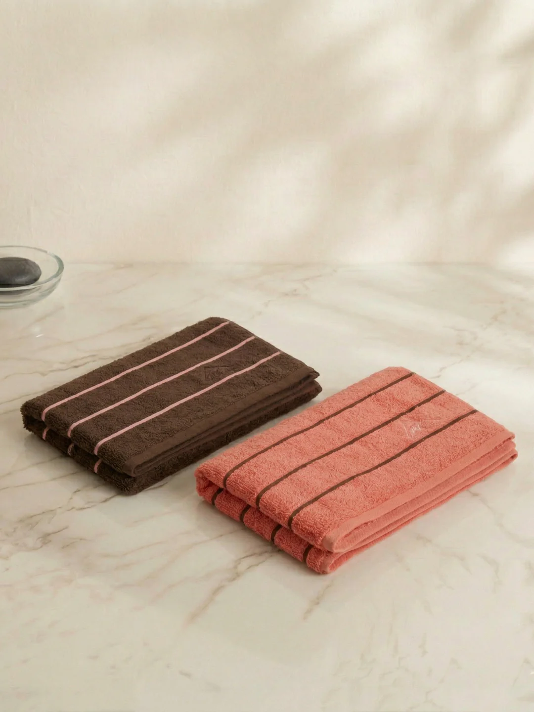 Coral & Brown 100% Cotton Solid 480 GSM Bath Towel King & Queen 2 Pc Set Gifting Box Pack - Image 2
