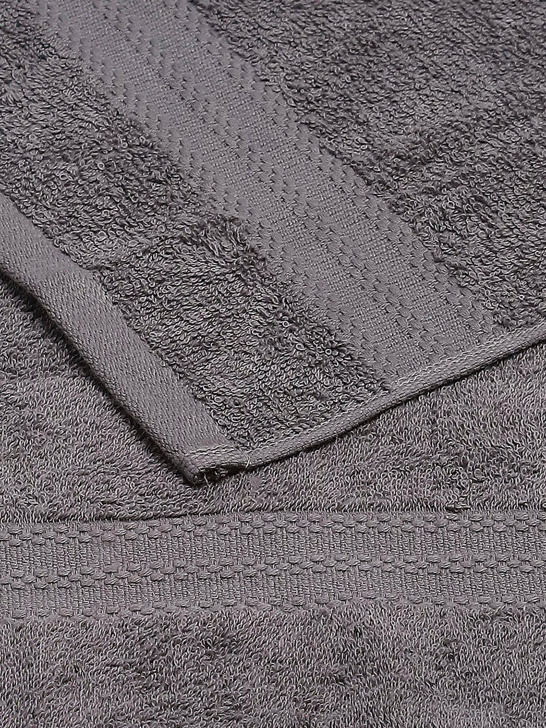 Dark Grey Cotton Solid 380 GSM 2 Bath Towel & 2 Hand Towel - Image 4