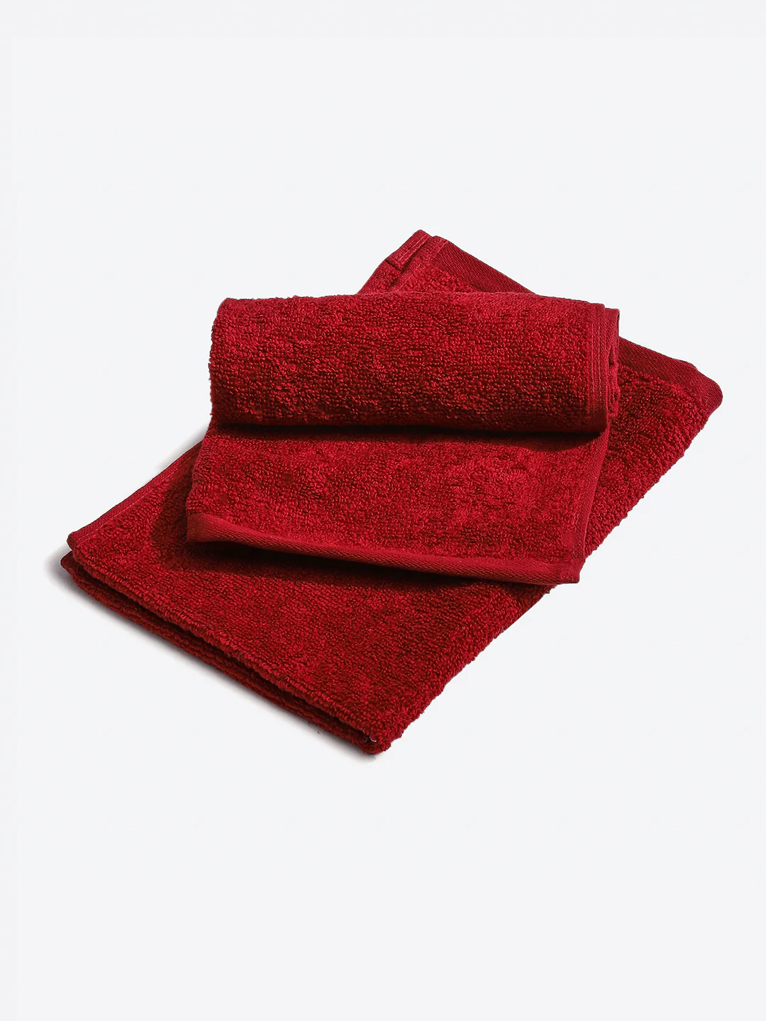 Dark Red Cotton Solid 350 GSM Hand Towel (Pack of 2) - Image 2