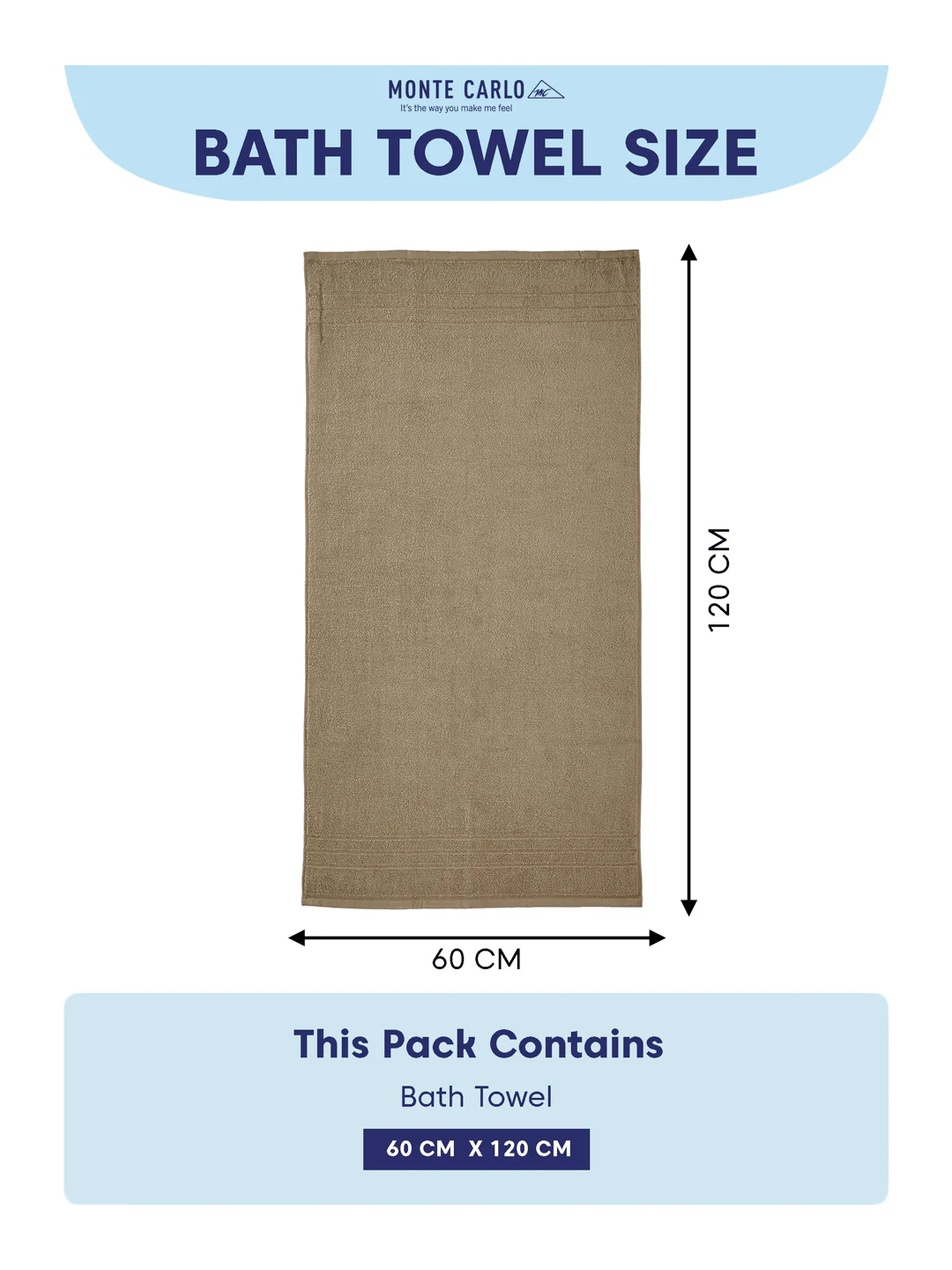 Essential Beige 100% Cotton Solid 340 GSM Bath Towel Soho Small 1 Pc Pvc Pack - Image 8