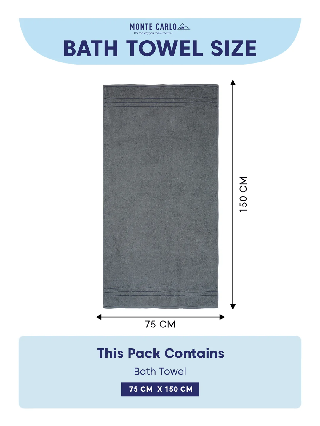 Essential Charcoal 100% Cotton Solid 340 GSM Bath Towel Soho 1 Pc Pvc Pack - Image 8