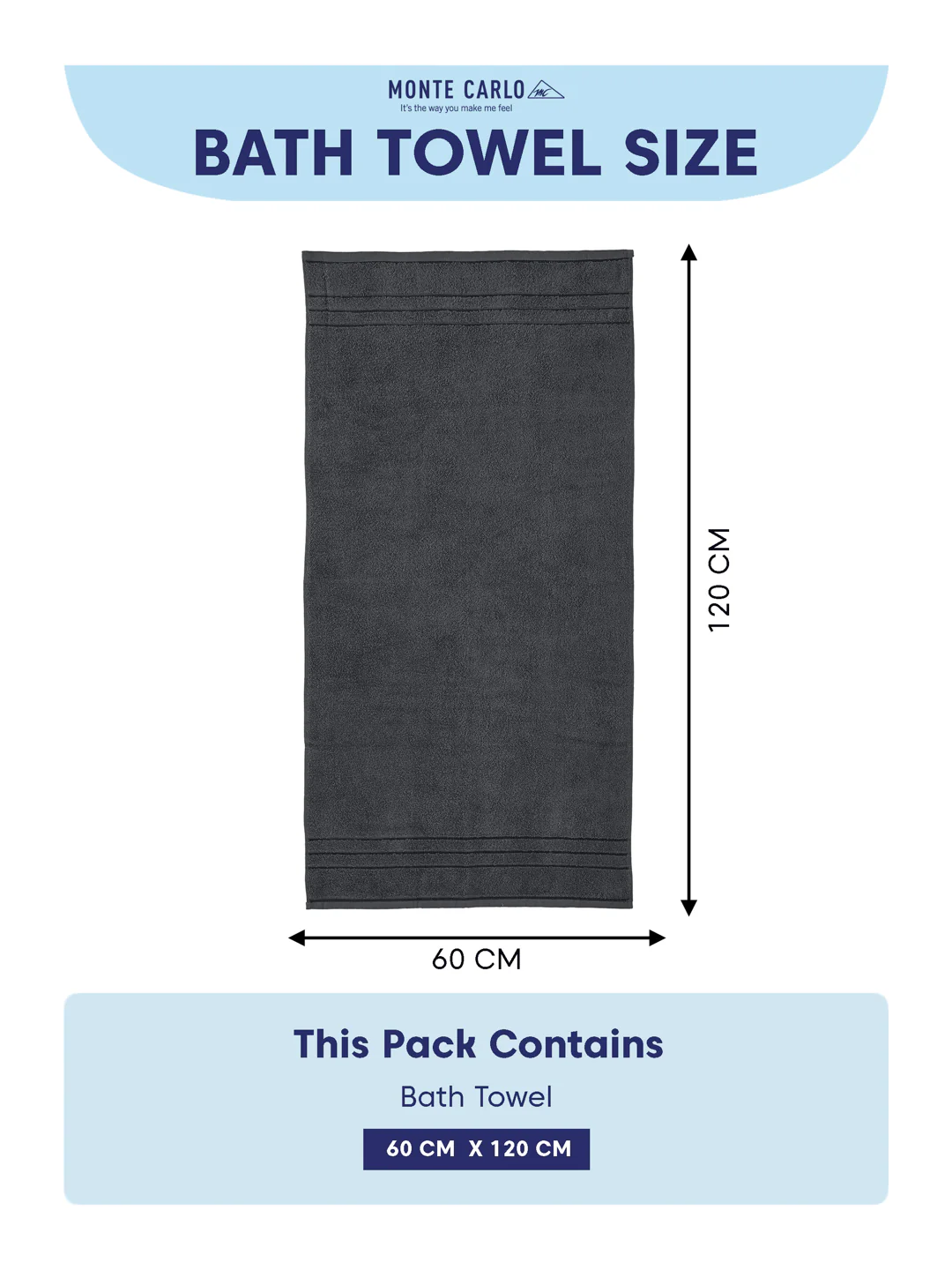 Essential Charcoal 100% Cotton Solid 340 GSM Bath Towel Soho Small 1 Pc Pvc Pack - Image 8