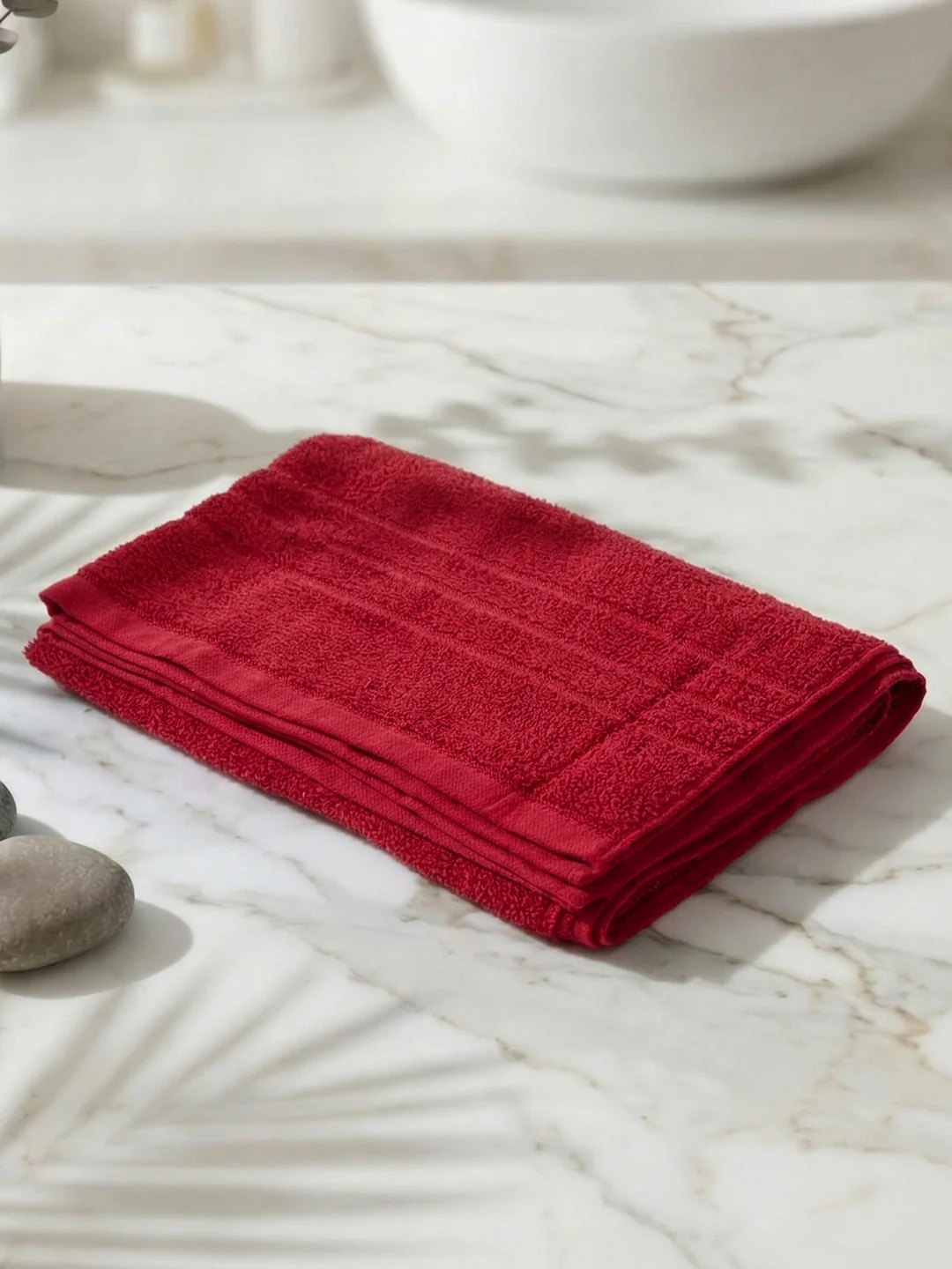 Essential Maroon 100% Cotton Solid 340 GSM Bath Towel Soho Small 1 Pc Pvc Pack - Image 2