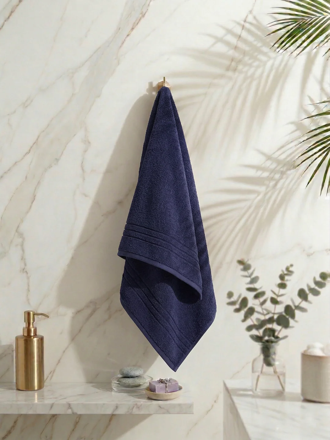 Essential Navy Blue 100% Cotton Solid 340 GSM Bath Towel Soho 1 Pc Pvc Pack