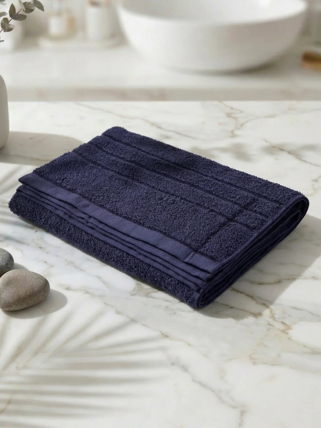 Essential Navy Blue 100% Cotton Solid 340 GSM Bath Towel Soho Small 1 Pc Pvc Pack - Image 2