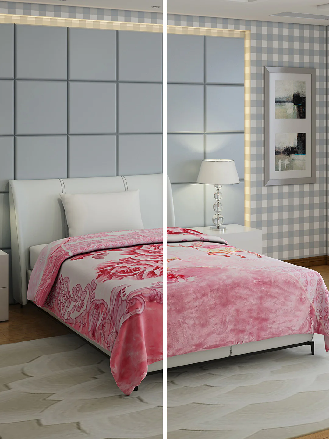 Floral Print Single Bed 852 GSM Blanket for Heavy Winter -2 Ply (Weight 3 kg)