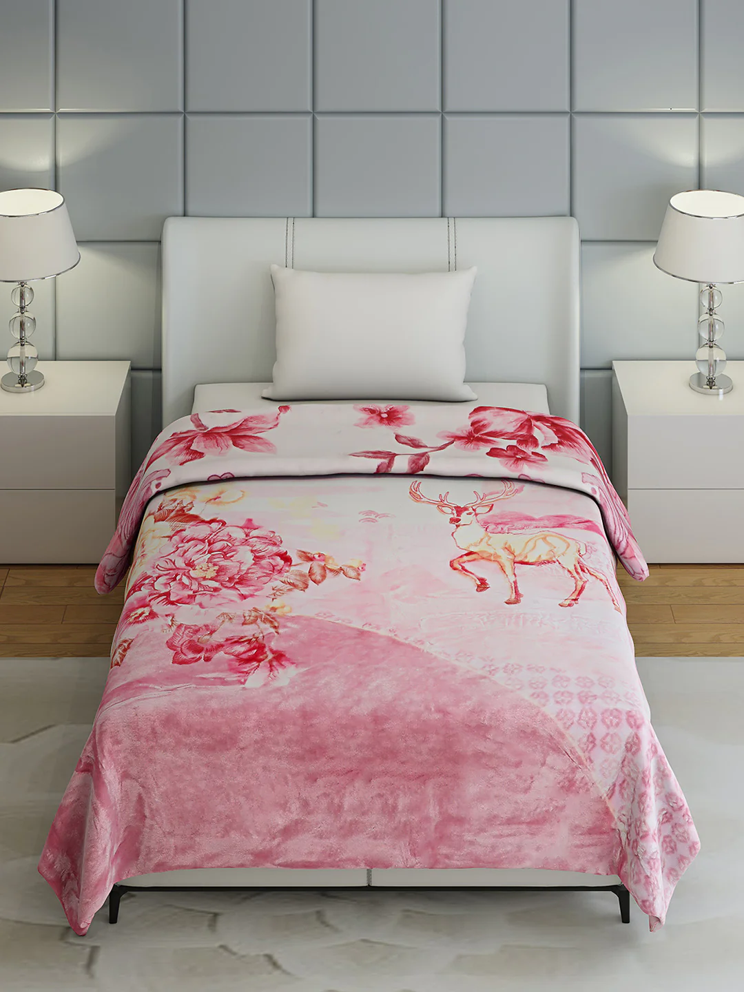 Floral Print Single Bed 852 GSM Blanket for Heavy Winter -2 Ply (Weight 3 kg) - Image 3