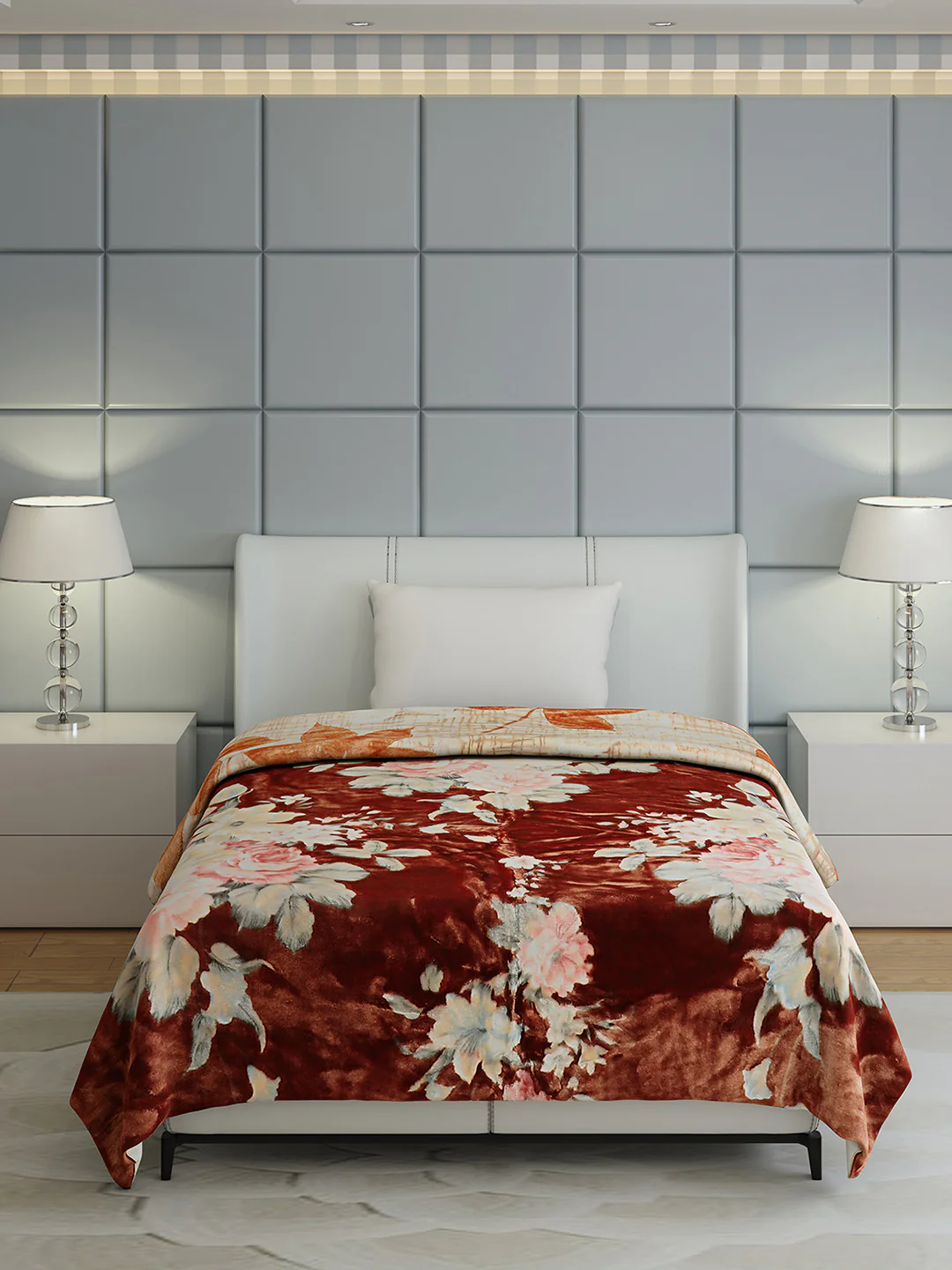 Floral Print Single Bed 852 GSM Blanket for Heavy Winter -2 Ply (Weight 3 kg) - Image 2