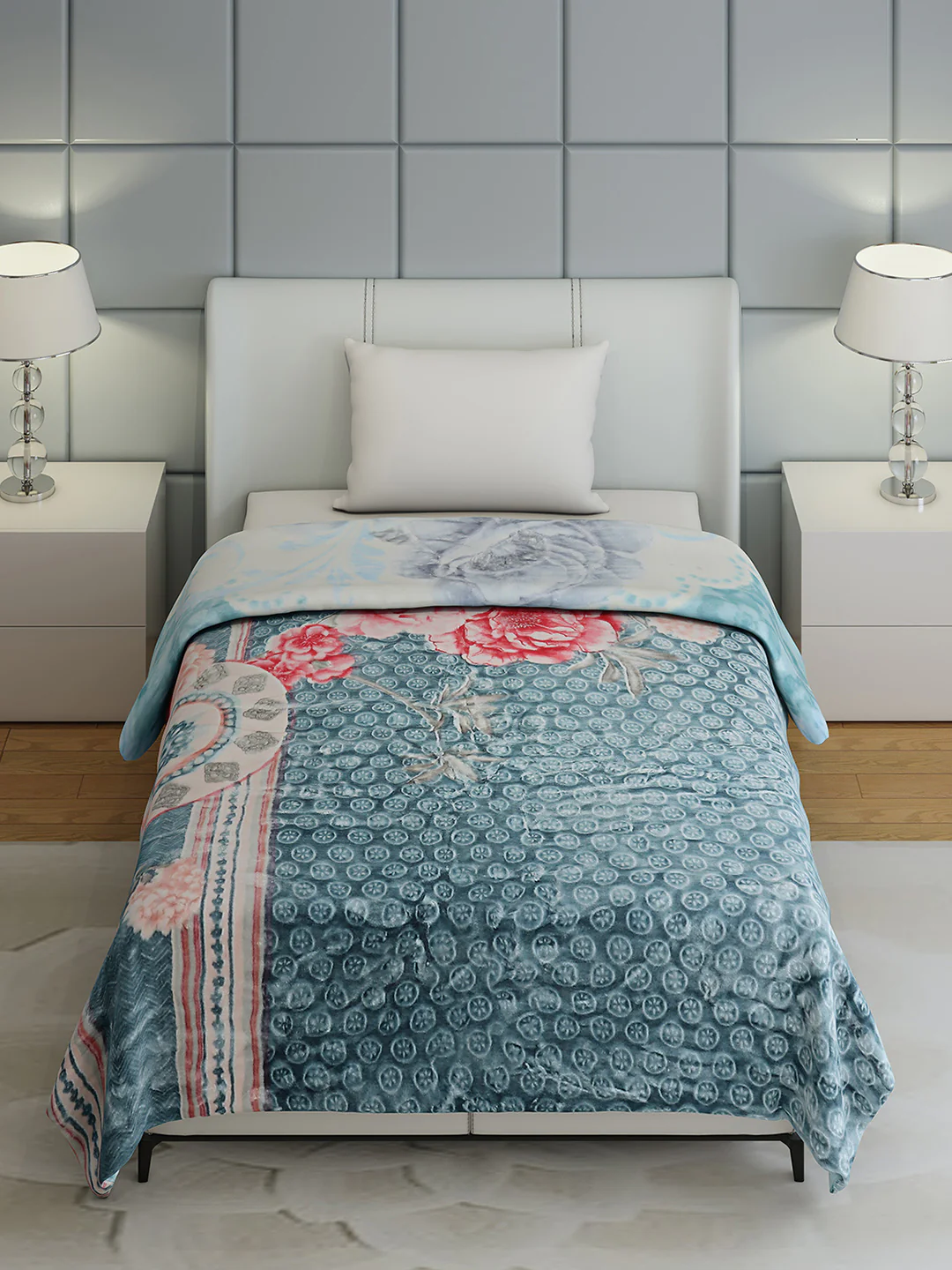 Floral Print Single Bed 852 GSM Blanket for Heavy Winter -2 Ply (Weight 3 kg) - Image 3