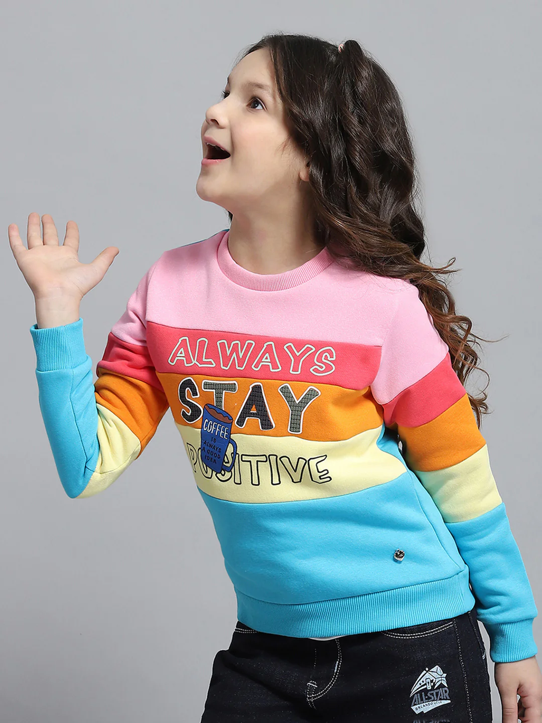 Girls Black & Pink Printed Round Neck Full Sleeve Sweatshirt - Image 3