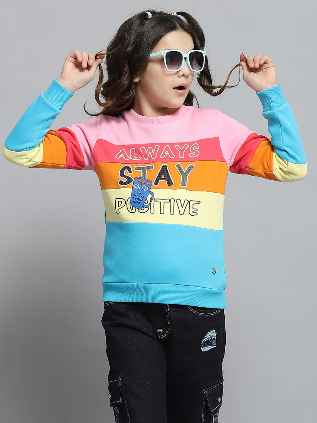 Girls Black & Pink Printed Round Neck Full Sleeve Sweatshirt - Image 6