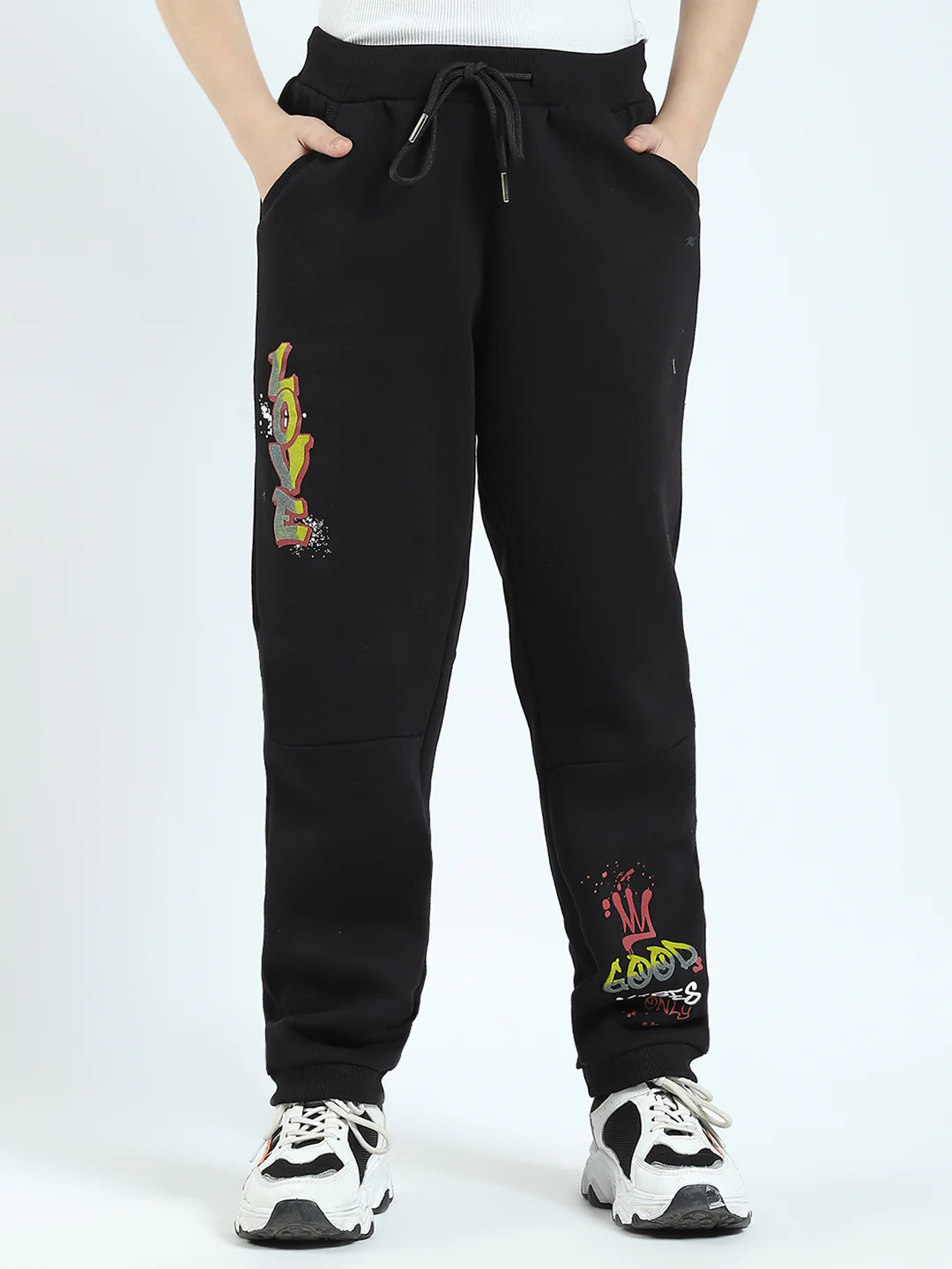 Girls Black Printed Hooded Full Sleeve Tracksuit - Image 6