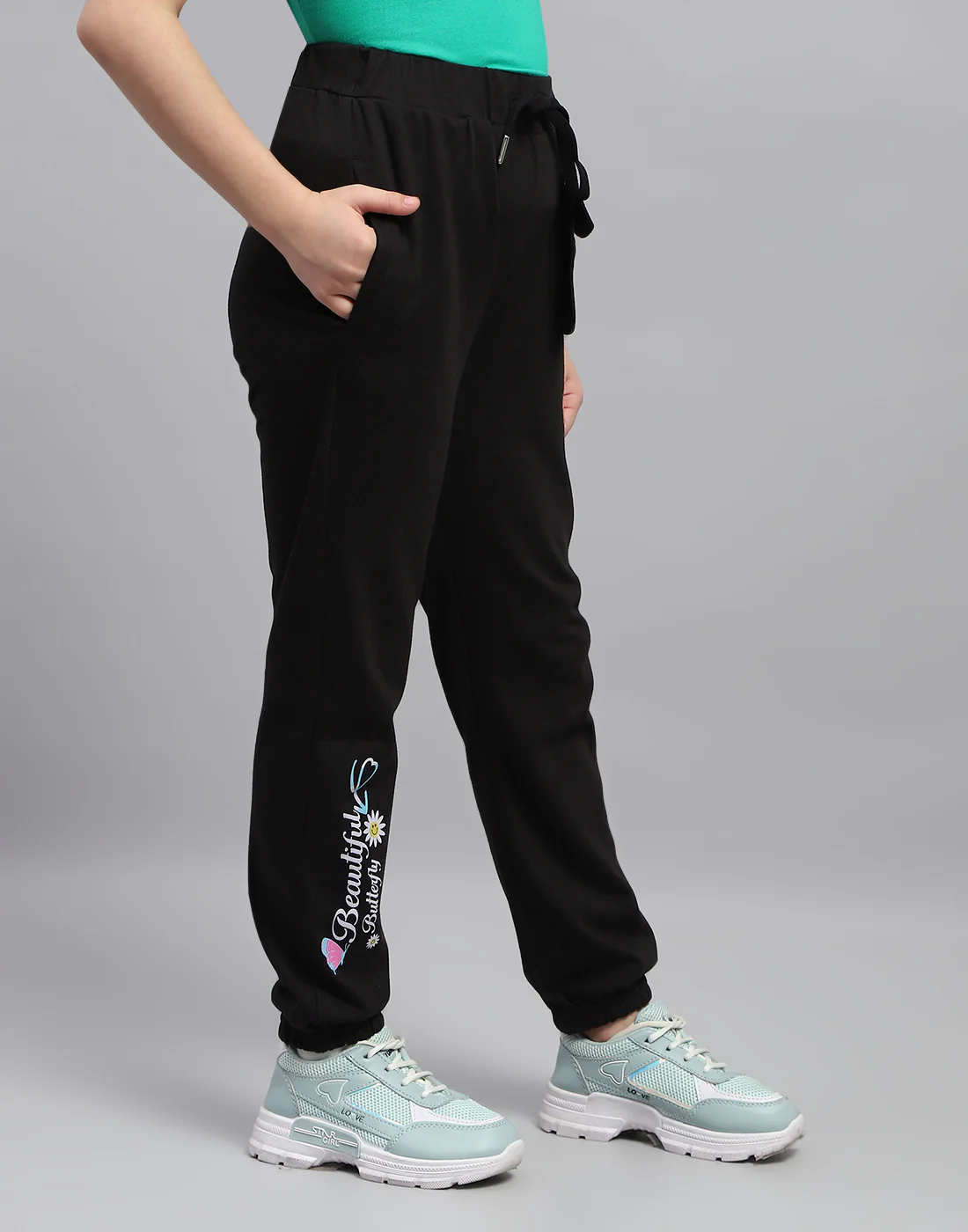 Girls Black Printed Regular Fit Lower - Image 4