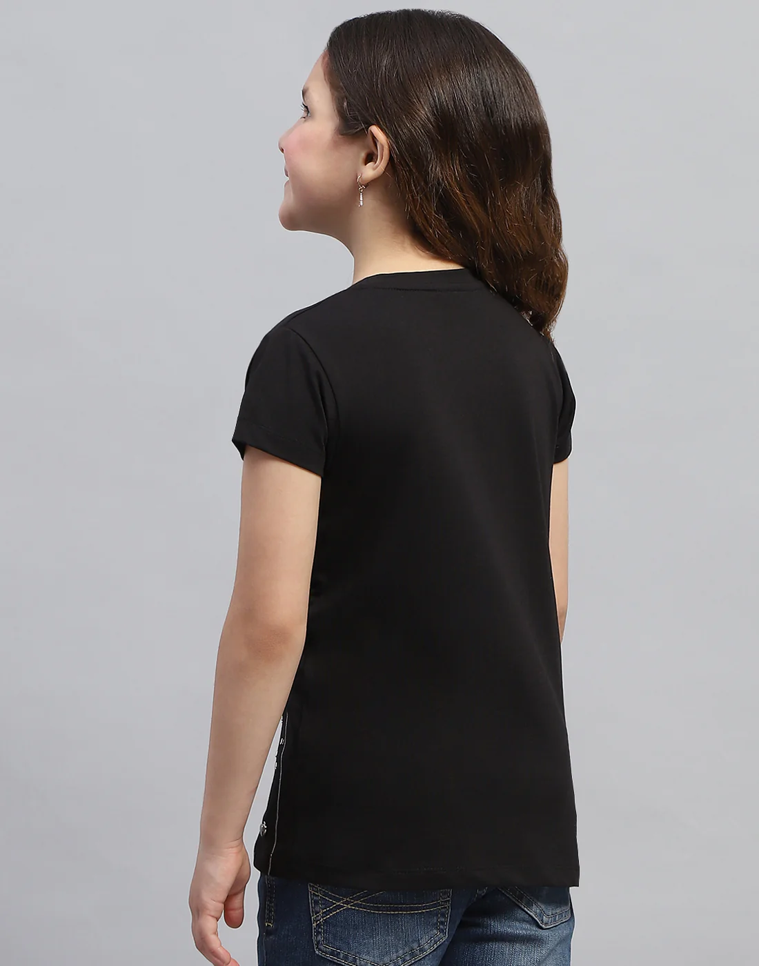 Girls Black Printed Round Neck Half Sleeve Top - Image 5