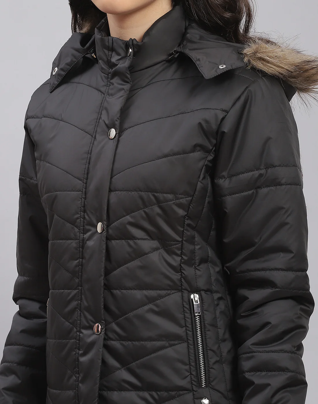 Girls Black Solid Hooded Full Sleeve Girls Jacket - Image 6