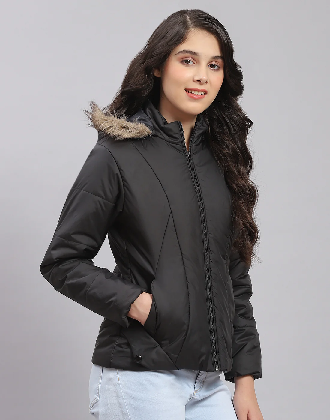 Girls Black Solid Hooded Full Sleeve Girls Jacket - Image 4