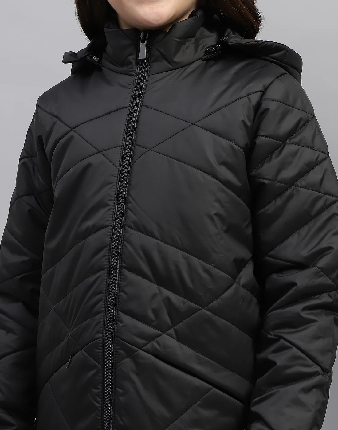 Girls Black Solid Hooded Full Sleeve Jacket - Image 8