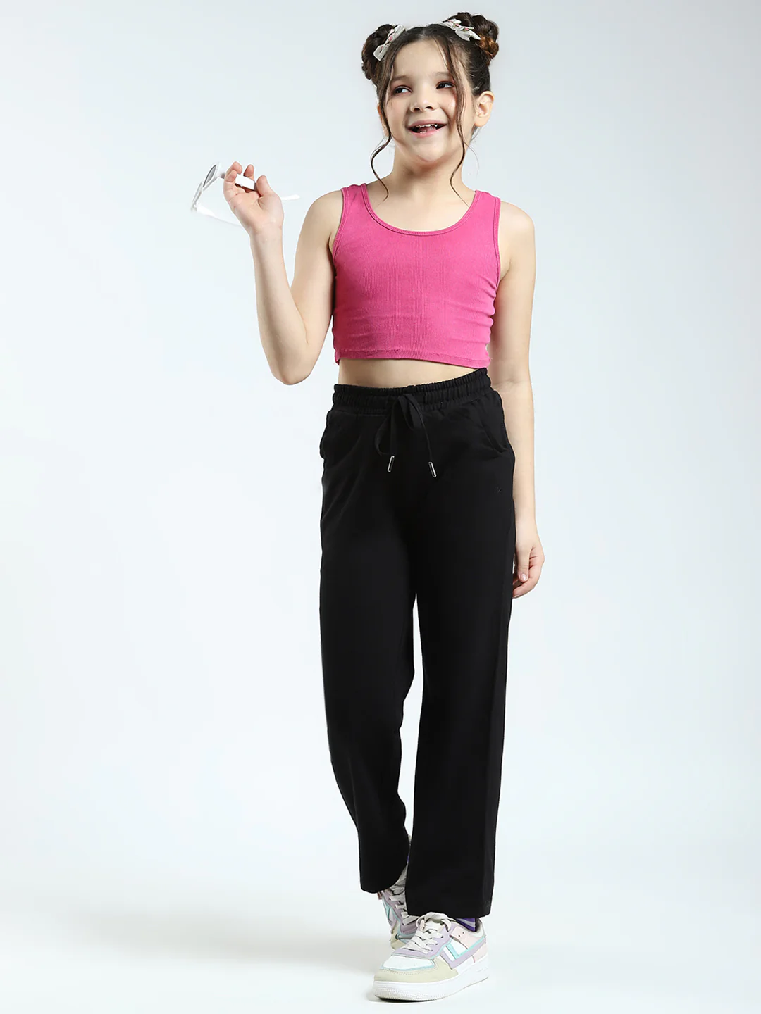 Girls Black Solid Regular Fit Lower - Image 2