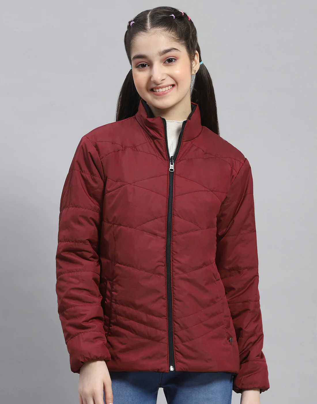 Girls Black Solid Stand Collar Full Sleeve Reversible Jacket - Image 6
