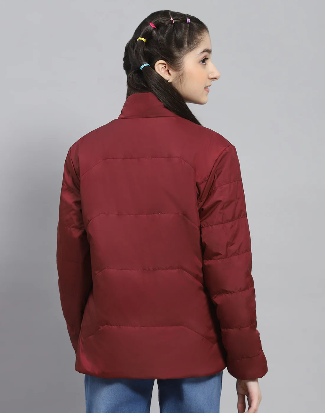 Girls Black Solid Stand Collar Full Sleeve Reversible Jacket - Image 7