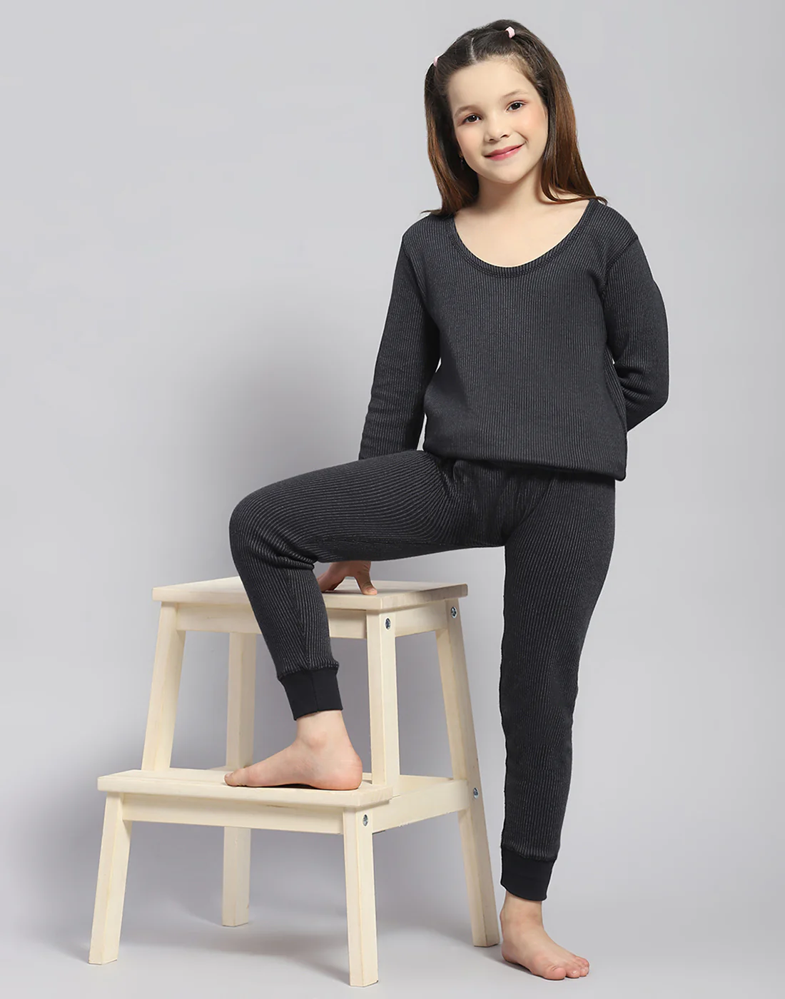 Girls Black Solid Thermal Lower - Image 2